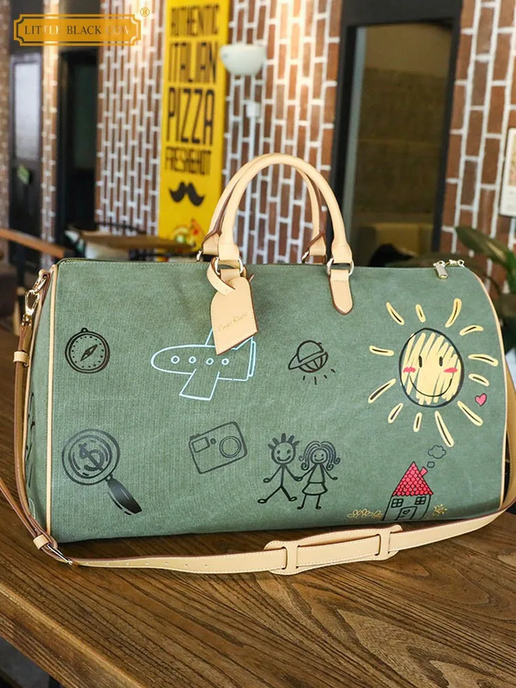 Large Capacity Women Travel Canvas Bag Zipper Fashion Printing Casual Fitness Single Shoulder Handbag Female Boston Bags 241021
