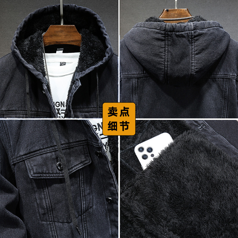 2024 New Designer Thickened Warm Men's Jacket Winter Imitation Sheep Wool Hoodie and Plush Cowboy Jacket Suitable for Young Men