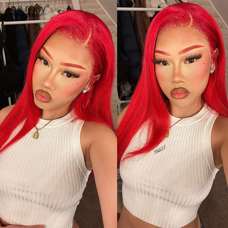 13x6 Red Human Hair 13X4 Pre Plucked Bury Hd Frontal Wigs Colored 99J Straight Lace Front Wig Women