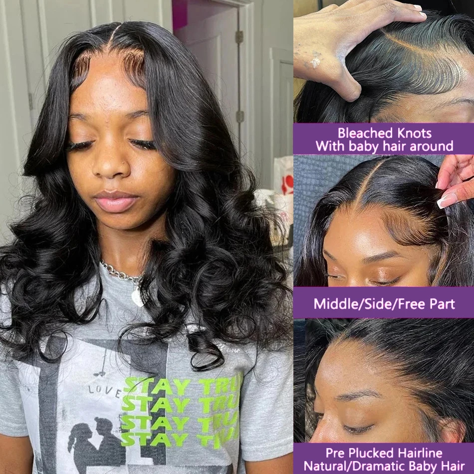 13x4 Body Wave Bob Pre Plucked HD Front Human Wig Brazilian Hair Transparent Lace Frontal Wigs 1B Remy