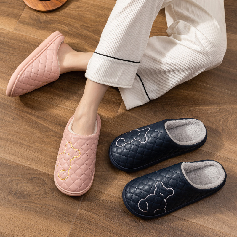 NEW hot 2024 new waterprooutumn and winter indoor home couples, cute, non slip, plush, warm cotton slippers for men