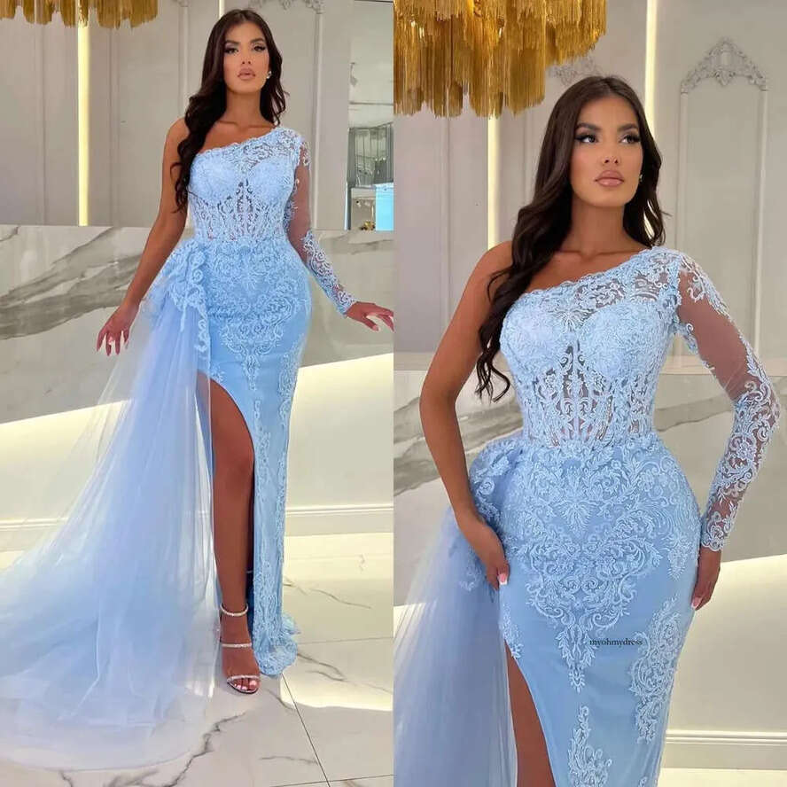 Elegant Mermaid Evening Dresses One Shoulder Lace Party Prom Split Long Dress For Special Ocn 0515