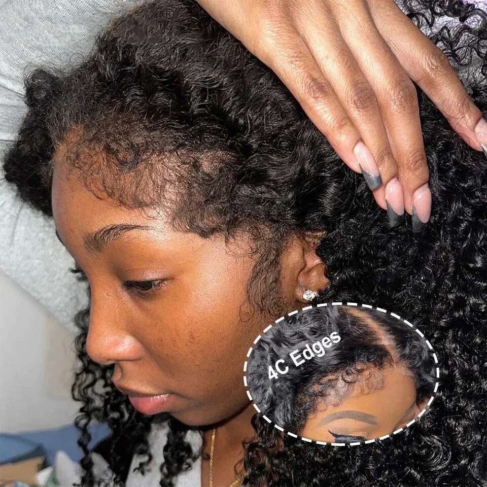 Kinky Curly C Edges Baby Hair Lace Wigs Human x HD Frontal Wig Afro Front