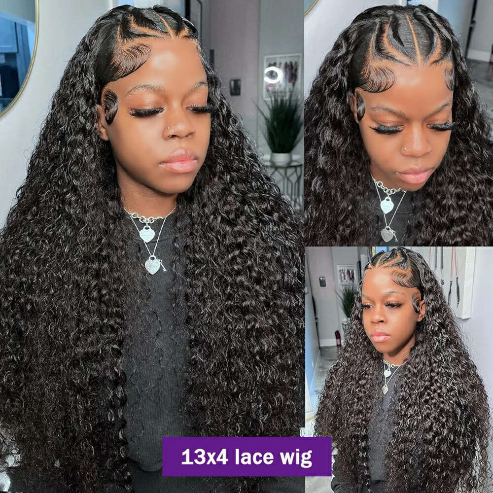 x Deep Wave Lace Front Wigs Human Hair Pre Plucked HD Inch Curly Closure Wig for Women