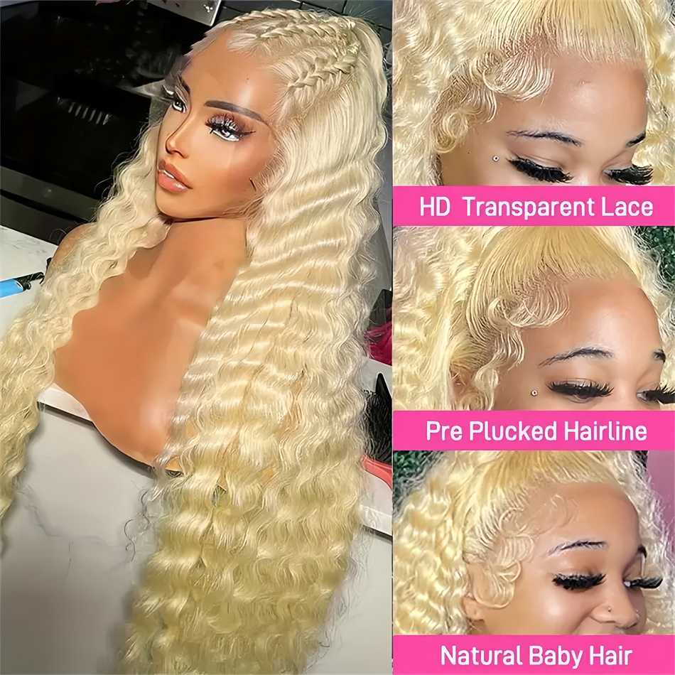 Frontal Wig 13x6 13x4 Hd Lace Front Curly Brazilian 613 Blonde Deep Wave Human Hair Wigs for Women