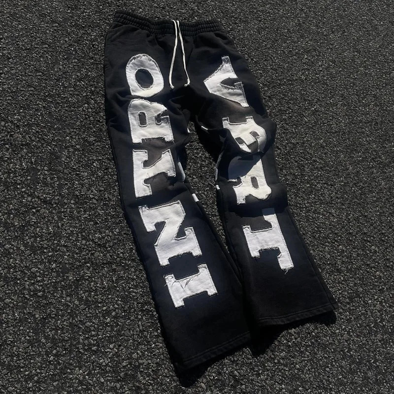 Hip hop trend Alphabet Embroidery stretch waist casual pants Streetwear women y2k Gothic Harajuku loose sweatpants 241024