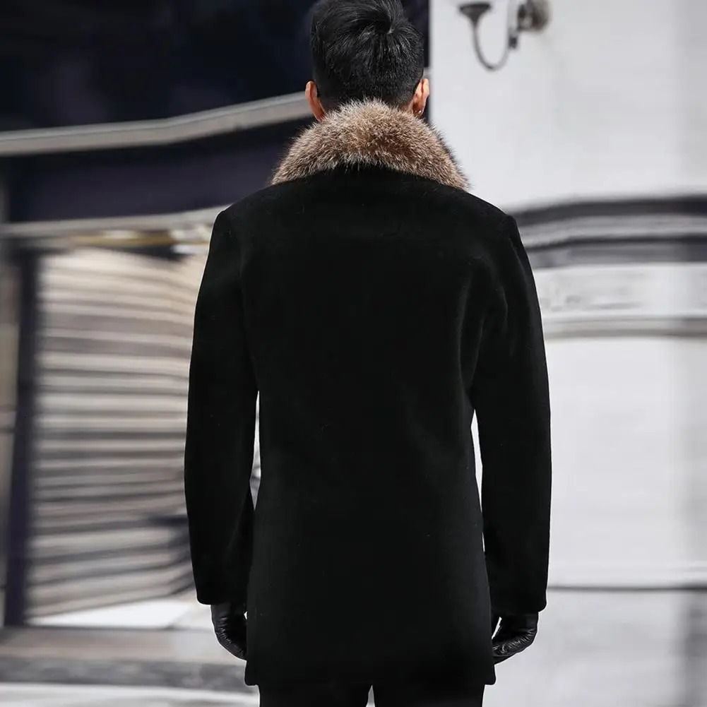 Faux Fur Collar Men Woolen Coat Thick Turndown Collar Singlebreasted Slim Fit Woolen Men Jacket Windbreaker Outwear Men Coat 241024