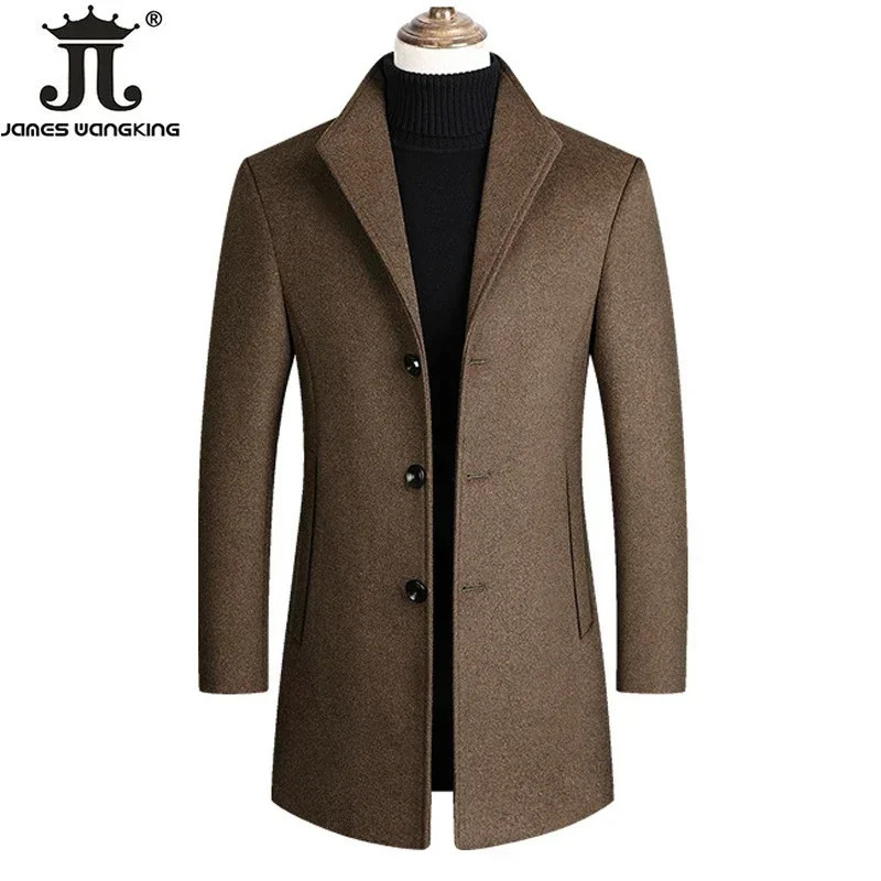 Autumn and Winter High-end Boutique Warm Woolen Business Casual Woolen Long Coat Male Woo Jacket Grey Black Camel 241028