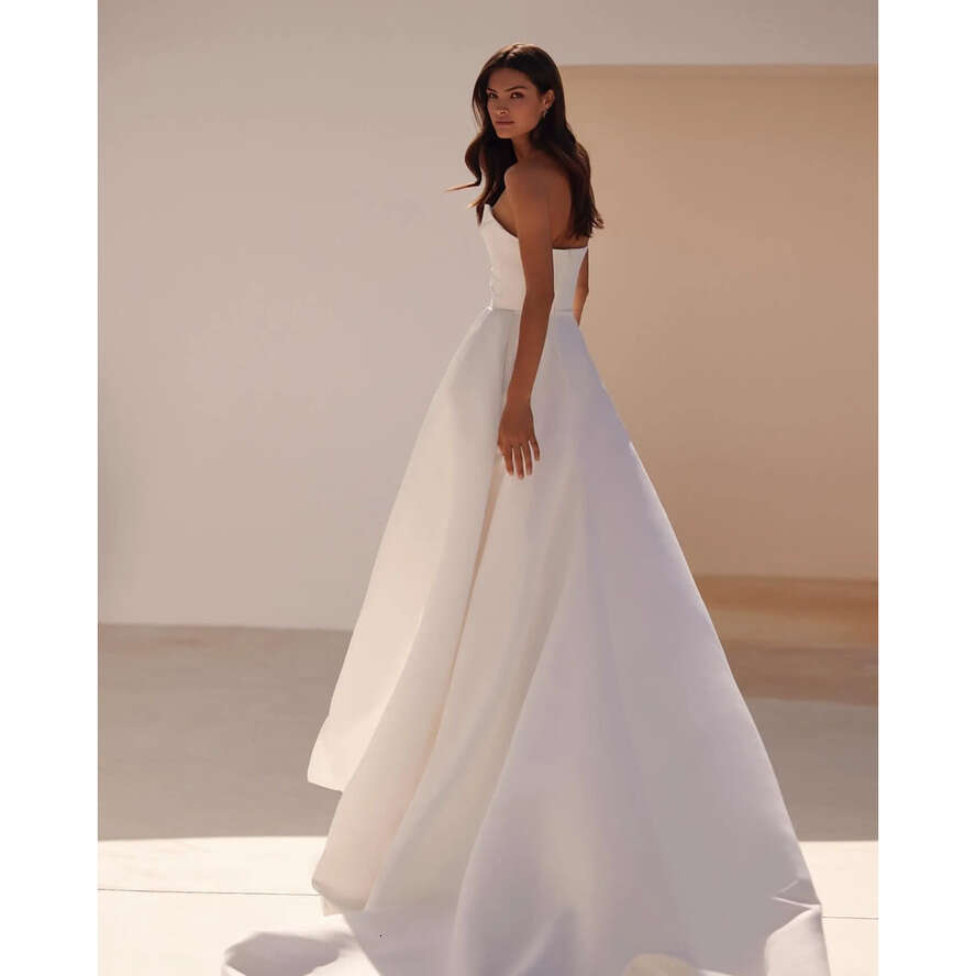 Nova Milla Boho A E Dress For Bride Strapless Satin Country Wedding Dresses Backless Pleats Vestidos De Novia Split Bridal Gowns