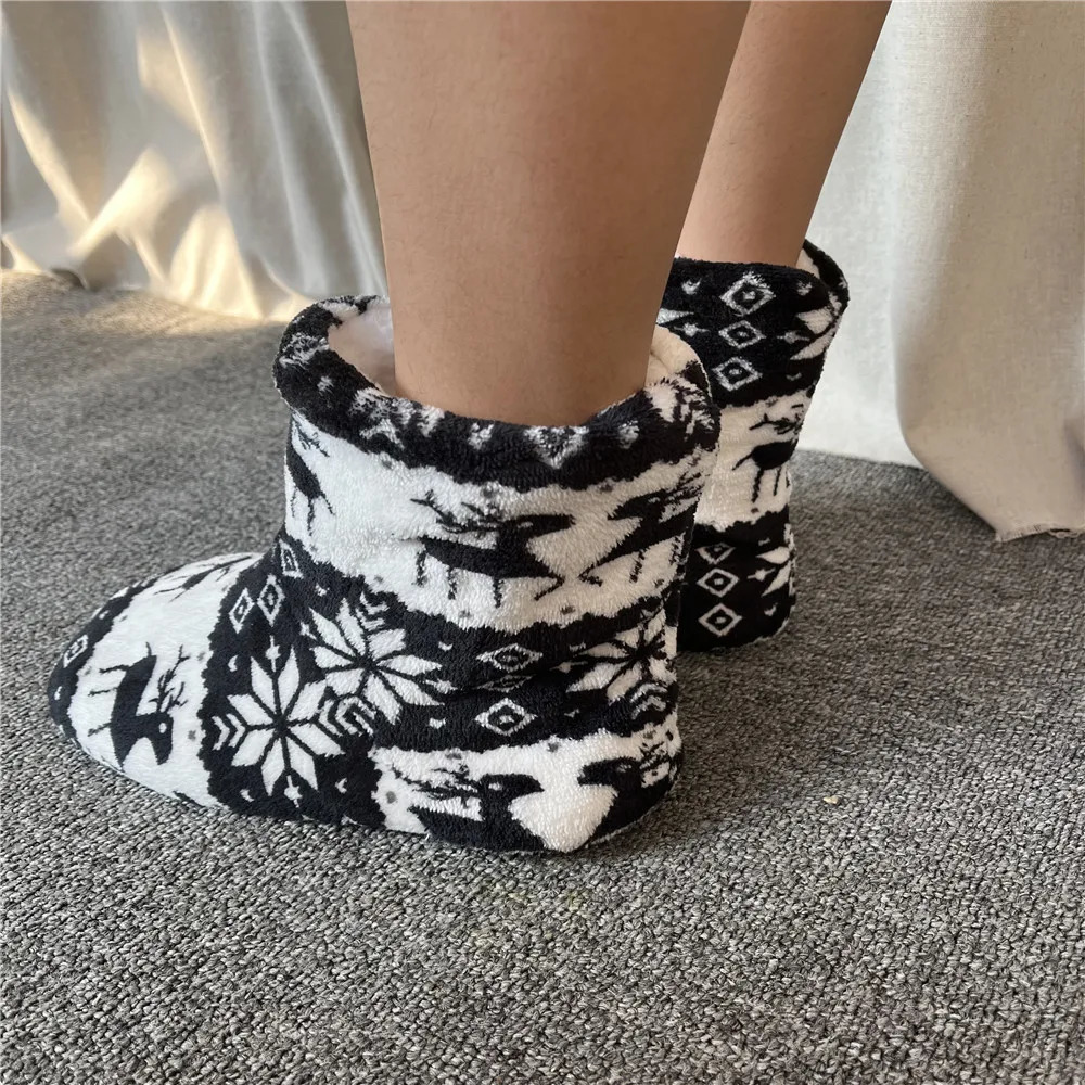 Winter Warm Slipper Womens House Fluffy Christmas Elk Fur Contton Plush S Anti Indoor Flat Fuzzy Female Shoes Home Boots 241025