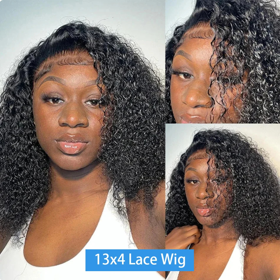 4x4 Deep Wave Wig Front Human Hair Brazilian Remy 13x4 Water Curly Short Bob 180% Lace Closure Wigs For Women