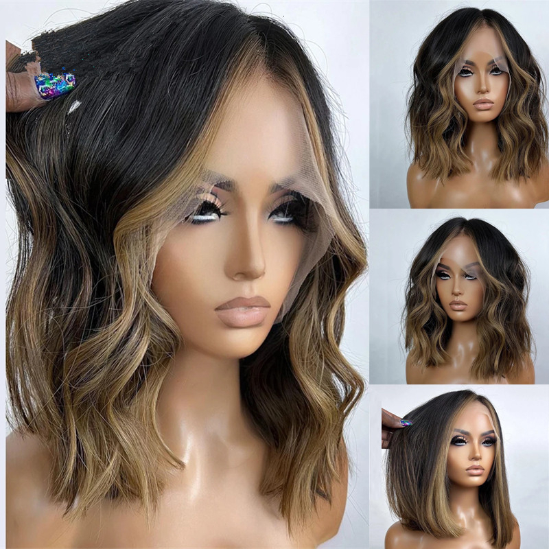 Short Bob Wigs Glueless 100% Brazilian Ombre Black Brown Hd Lace Frontal Wig 13x4 t Human Hair
