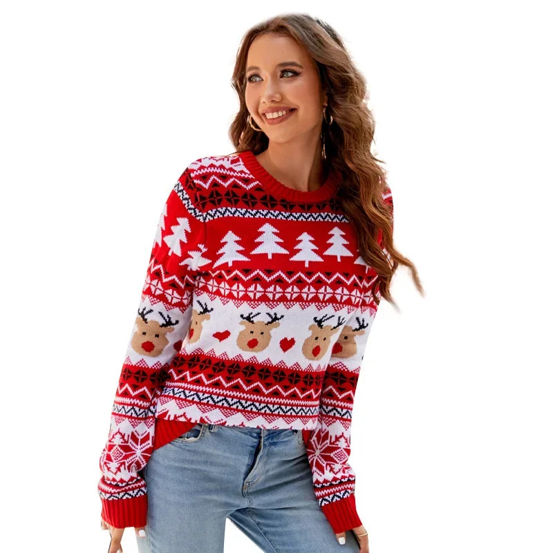 Explosion Jacquard Casual Sweater Christmas Sweater Delayed Winter European and American Womens Knitted Sweater 241025