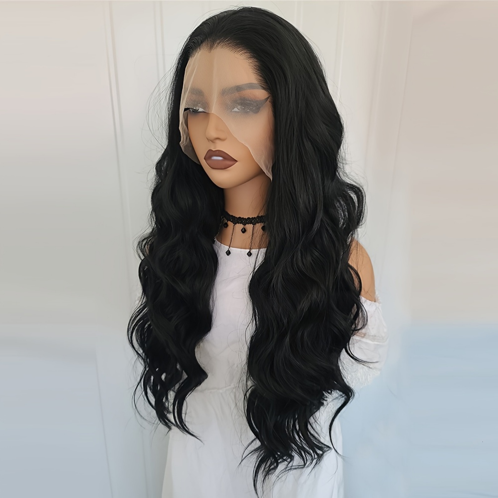 Black Front Wig Synthetic Hair Loose Body Wave Long Deep Curly Natural Wavy Colored 13X4 Lace Frontal Wigs for Women Party