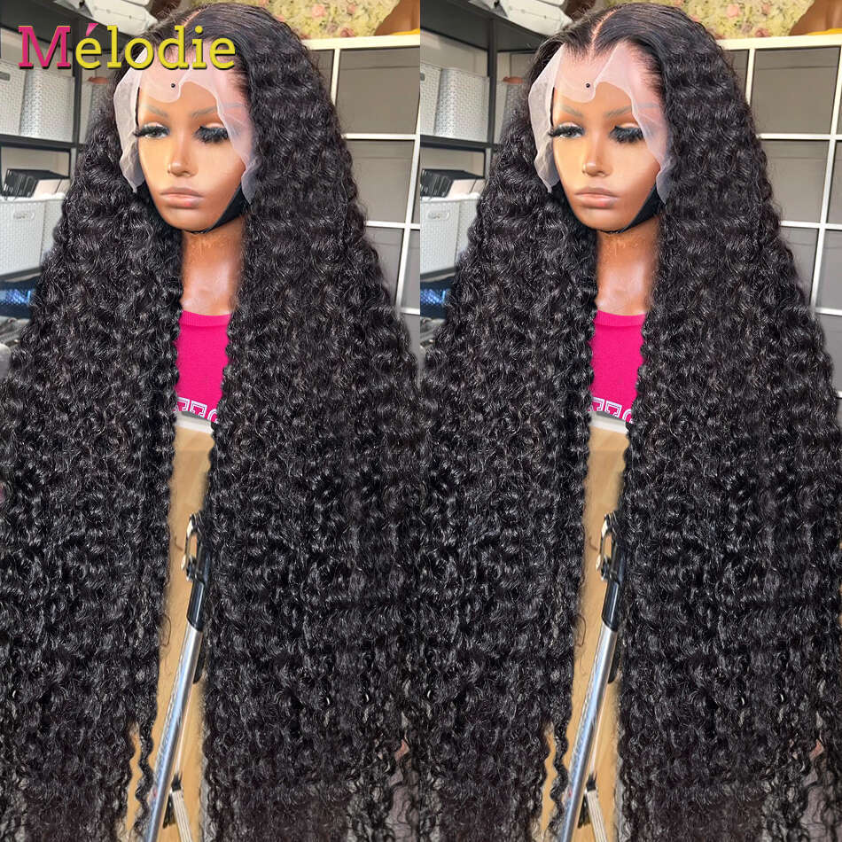 Brazilian Inches Deep Wave x HD Transparent Human Hair Wig Glueless Curly Lace Frontal Wigs For Women