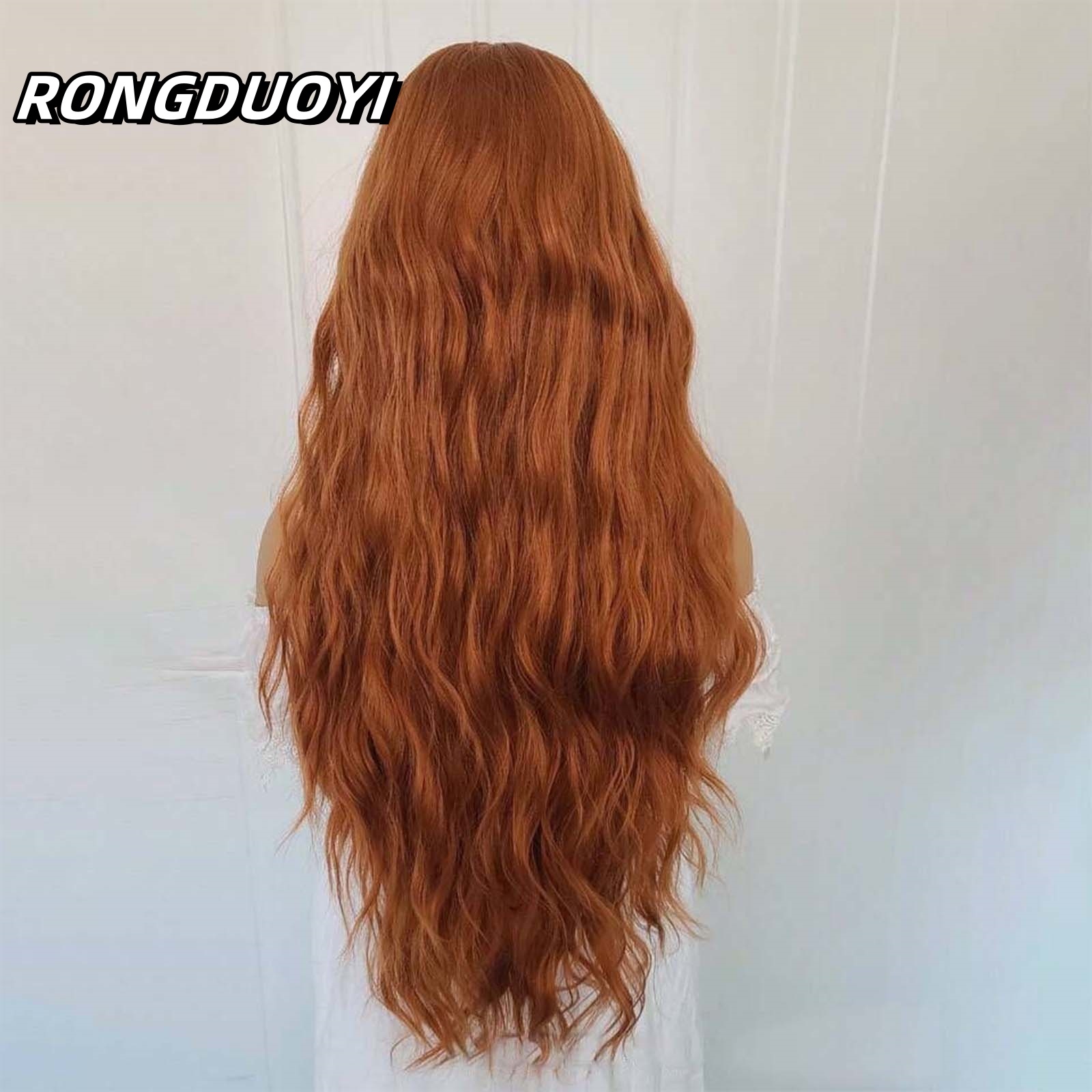 13X4 Ginger Orange Long Curly Synthetic Front Natural Wavy Auburn Brown Colored Hair Lace Frontal Wig for Women Party