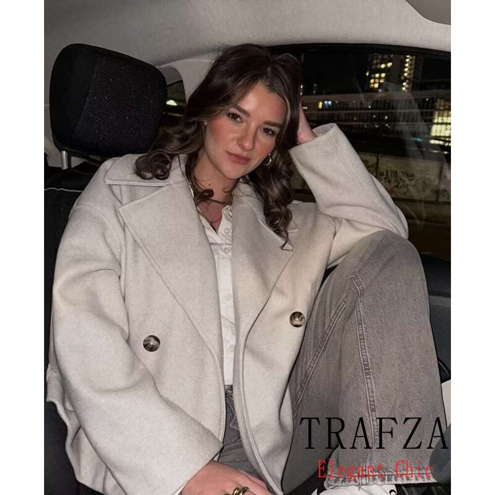 TWomenSolid Soft Tweed New Fashion Casual Simple Short Fall Winter Coat Double-Breasted Jacket