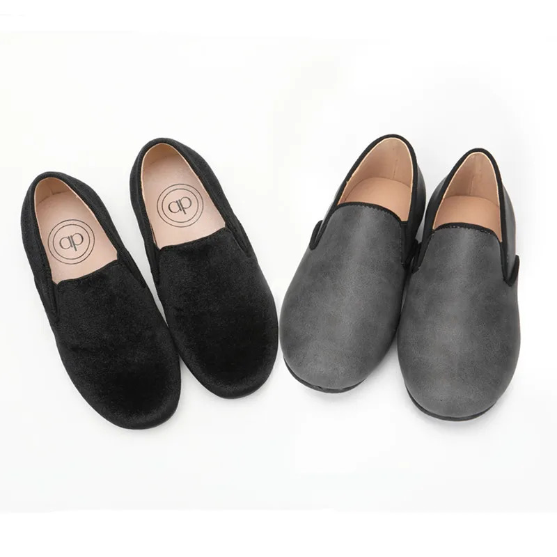 AP velvet loafers baby teen kids boys fashion fall winter velour casual flat slip shoes boy leather black blue gray shoe 241028