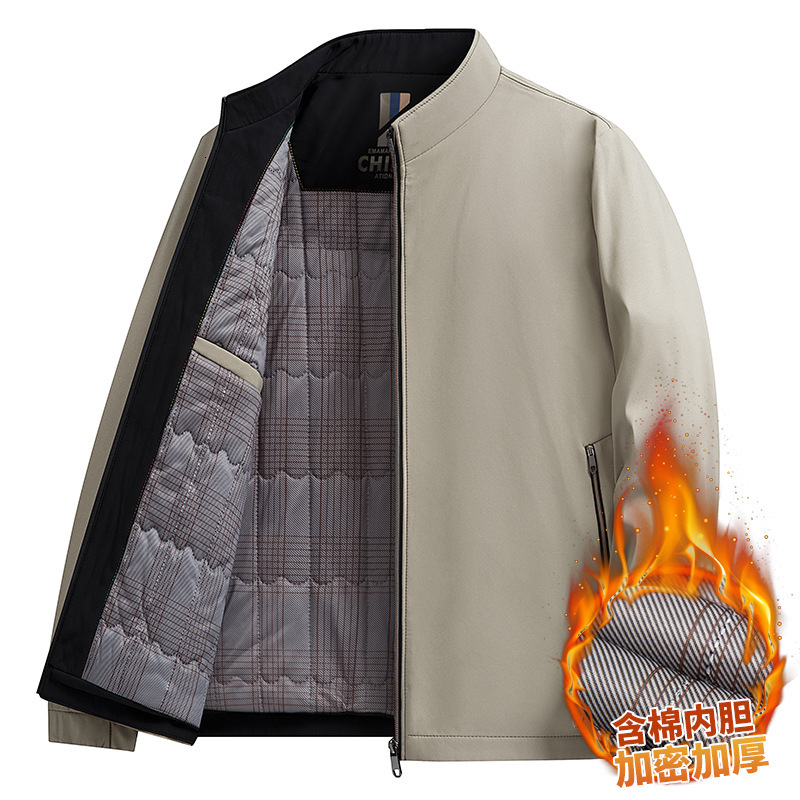 2024 new designer winter business casual middle-aged men's dad jacket stand collar thick velvet warm cotton coat