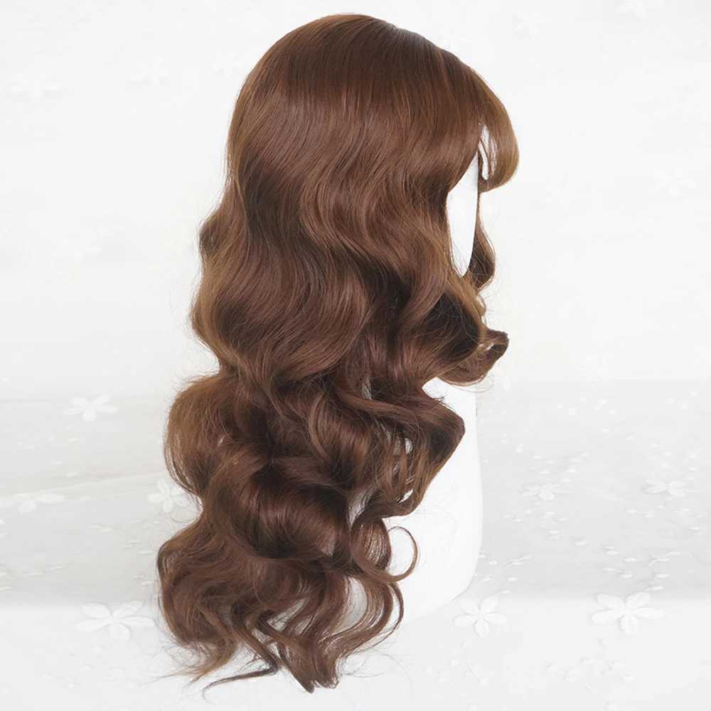 VICWIG long wavy brown wig with bangs synthetic female Lolita cosplay fluffy natural heat-resistant hair wig suitable for daily parties M241028
