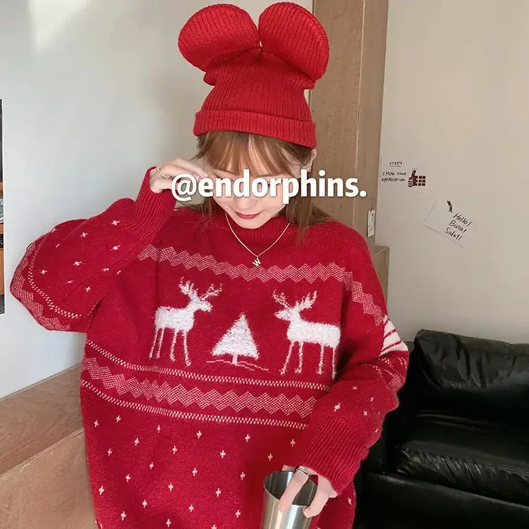 Womens sweater loose in autumn and winter thick Christmas deer sweater womens sweater 241025