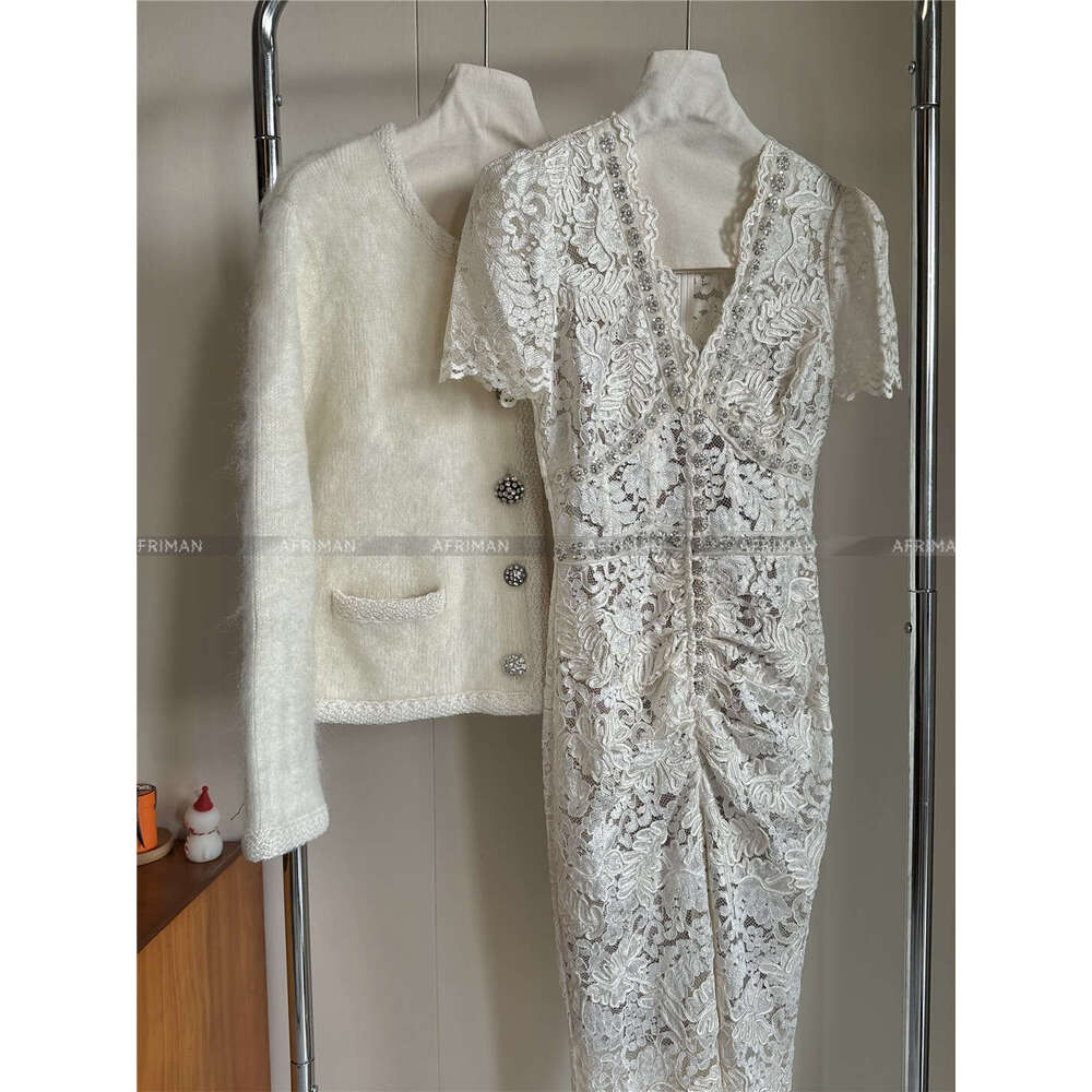 Women V Neck Short Sleeve Dia Button Decoration Lace Embroidery Long Step Dress