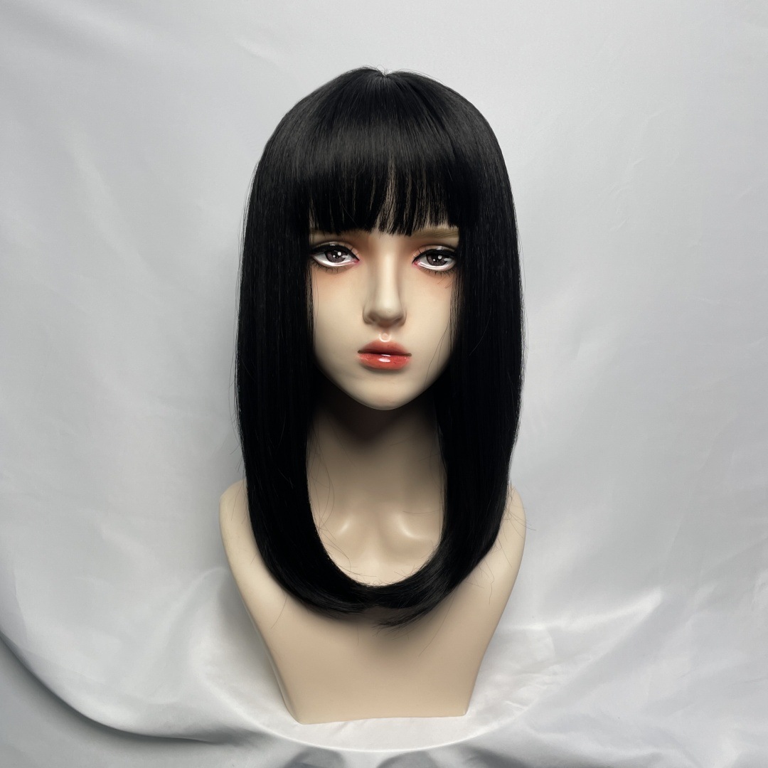 Wigs for women air bangs inward medium-long hair African foreign trade chemical fiber full head wigs