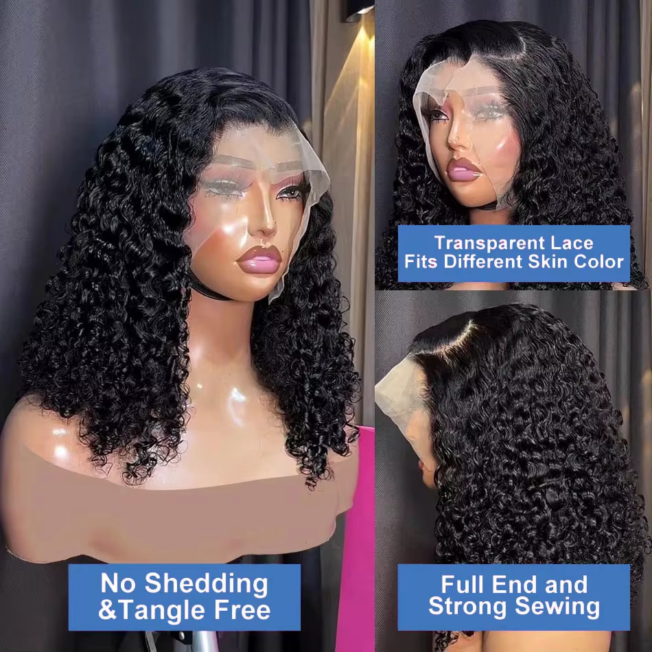 Front Short Bob Wig Deep Water Wave 13X4 Transparent Lace Frontal Human Hair Curly Wigs 4x4 Closure for Women