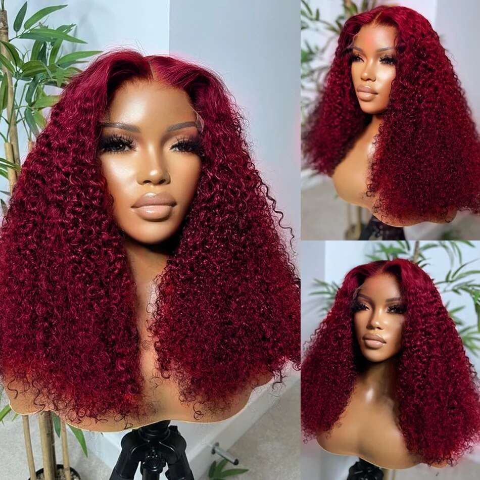 J Burgundy Lace Front Wig Short Bob Hair Human x Deep Wave Frontal Red Colored Curly Wigs
