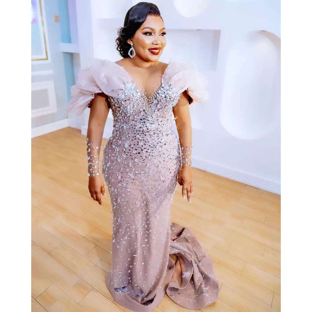 2024 Plus Size Mermaid Illusion Prom Dresses Beaded Crystals Evening Formal Party Second Engagement Birthday Gowns Dress ZJ898