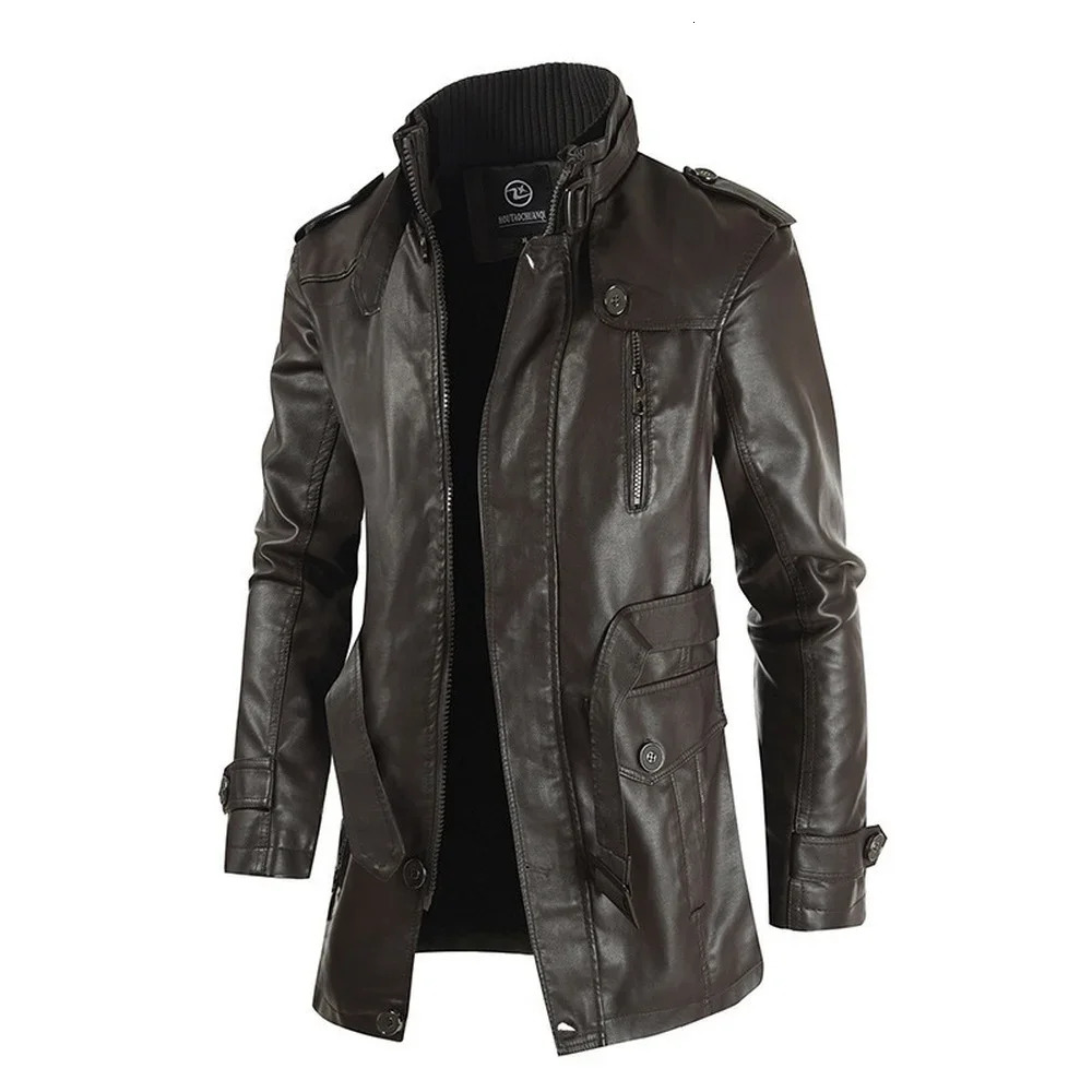 Trench Coats leather jackets Street Windbreaker PU Coat Jacket Men Leather Clothing Thick Jacket Fleece Men jackets 241028