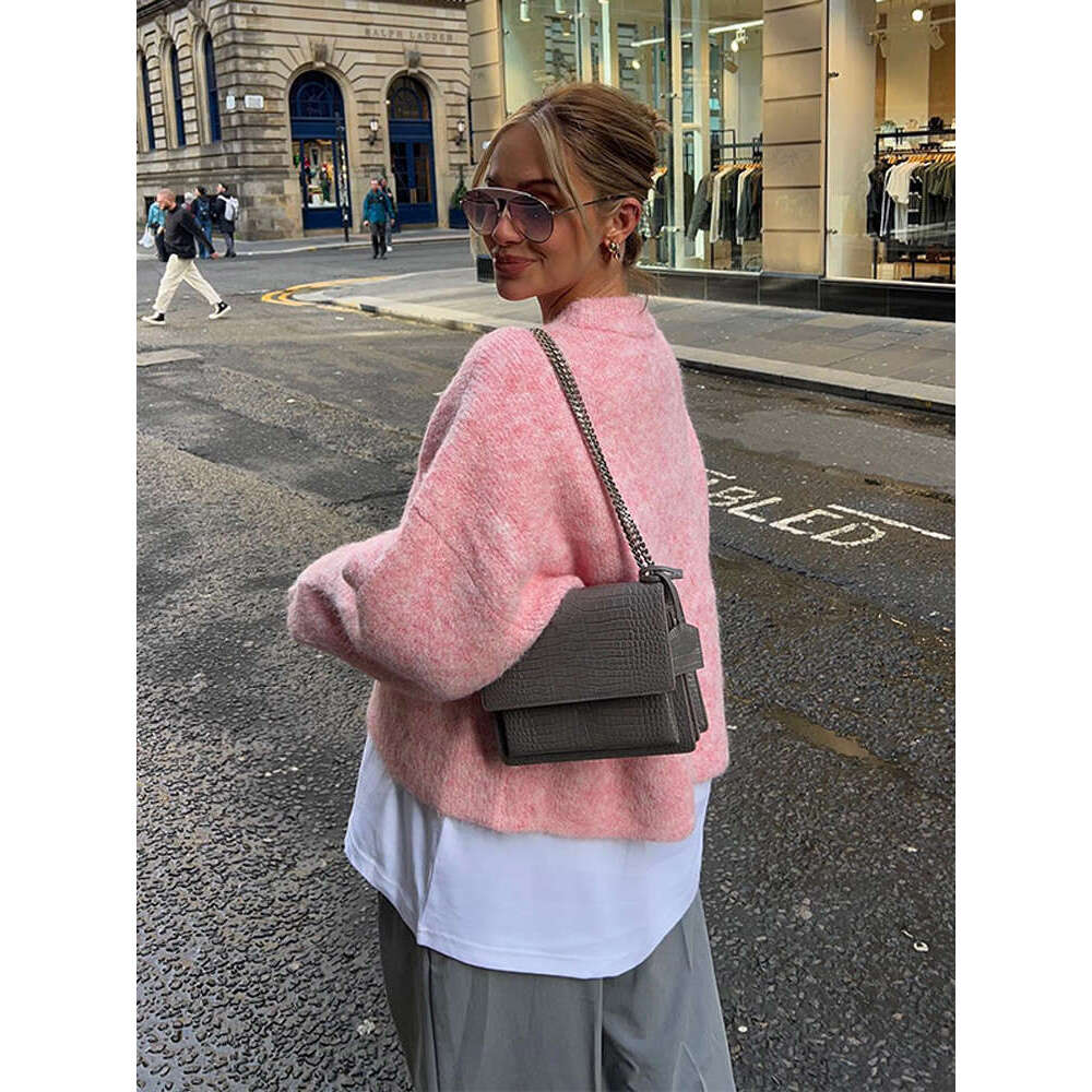 Casual Oversize Pink Women's Cashmere Base Sweater Fashion Long Sleeve Solid Round Collar Pullover 2024 New Lady High Streetwear