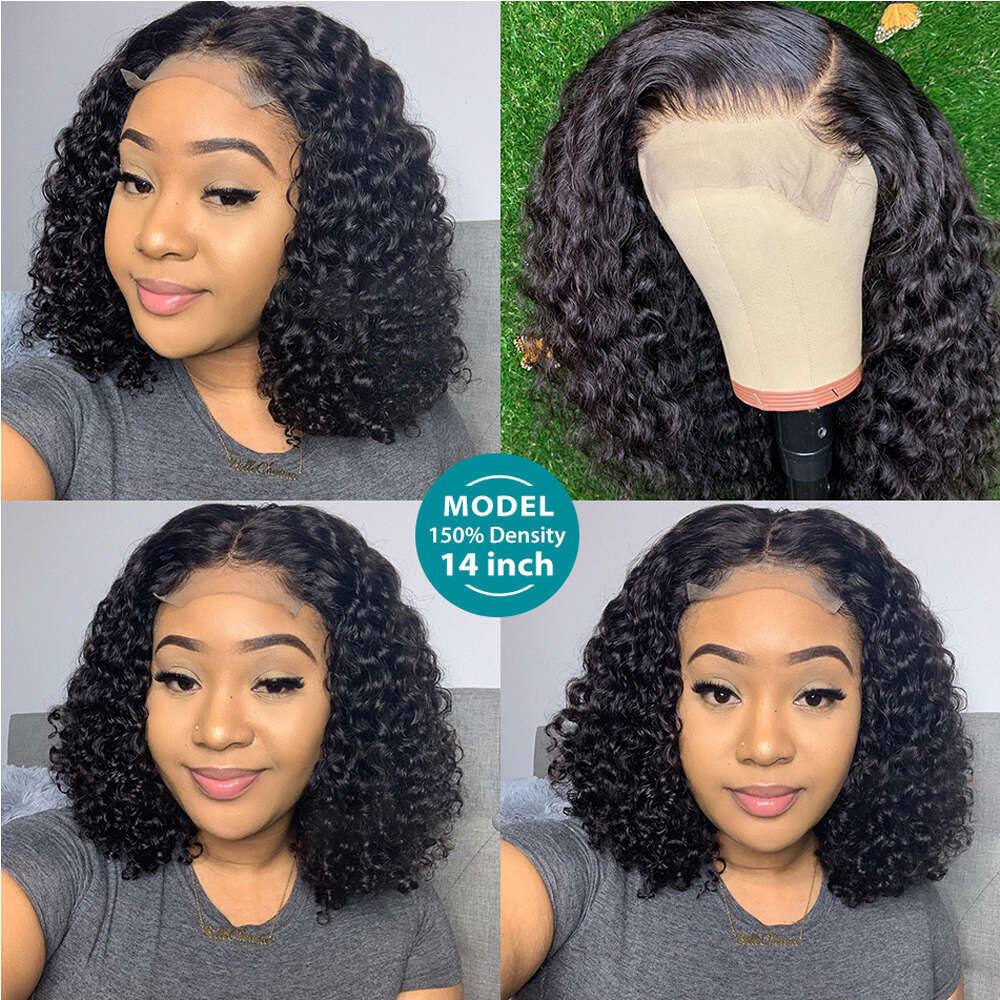 Curly Bob Human Hair Wigs x Lace Closure Wig Short Pixie Cut Kinky Front Frontal