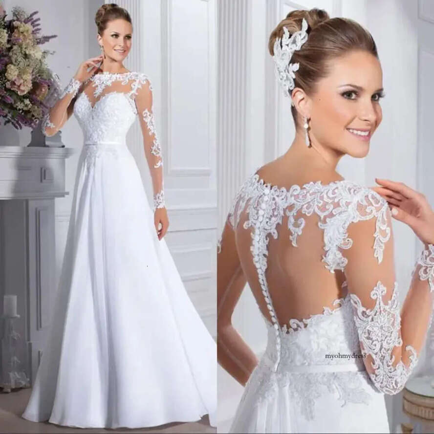 2021 New Arrival A E Dresses Long Sleeve Lace Appliqued Plus Size Wedding Dress Bridal Gowns Vestido De Noiva 0509