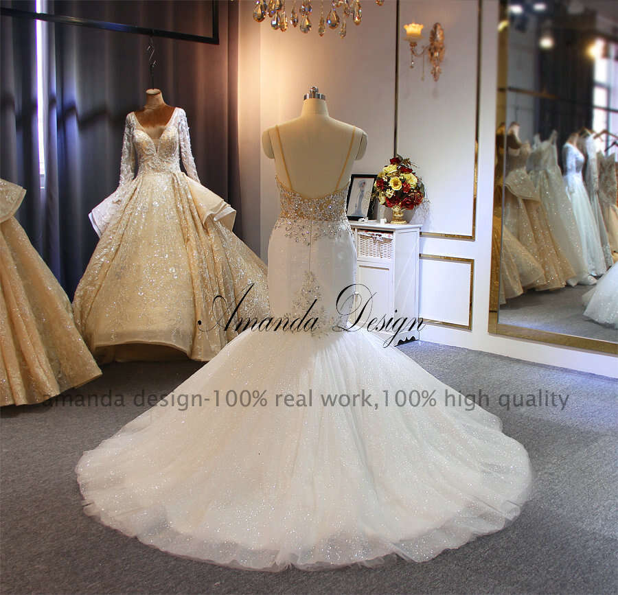 Amanda Design robe de mariee boheme Spaghetti Straps Mermaid Sexy Wedding Dress