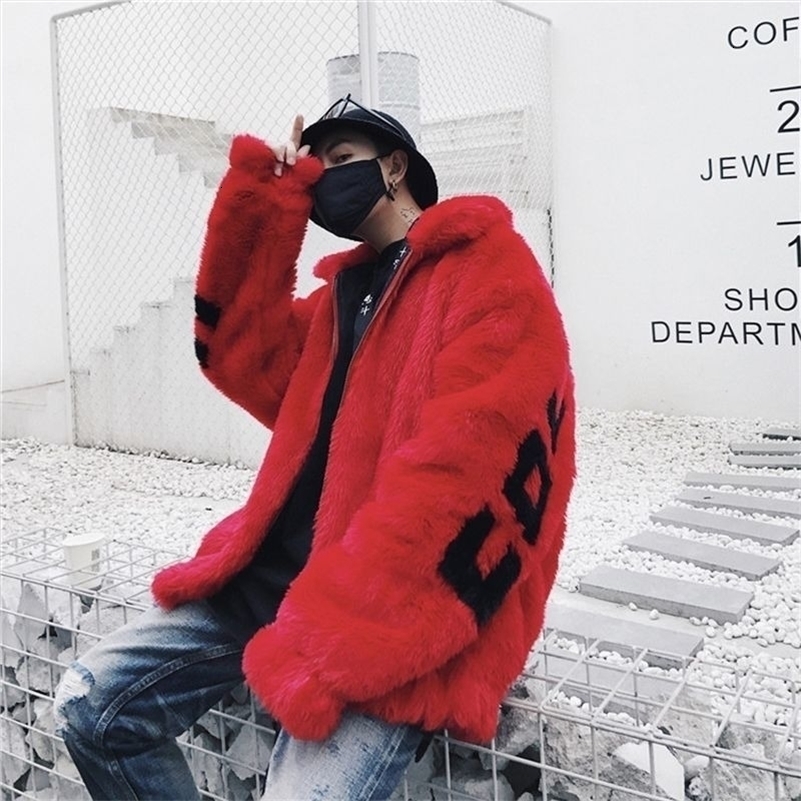 Winter Coat Mens Fur Jacket Mink Loose Letters Coats Zipper Pockets Turndown Collar Thickened Cotton Jackets Top 241011