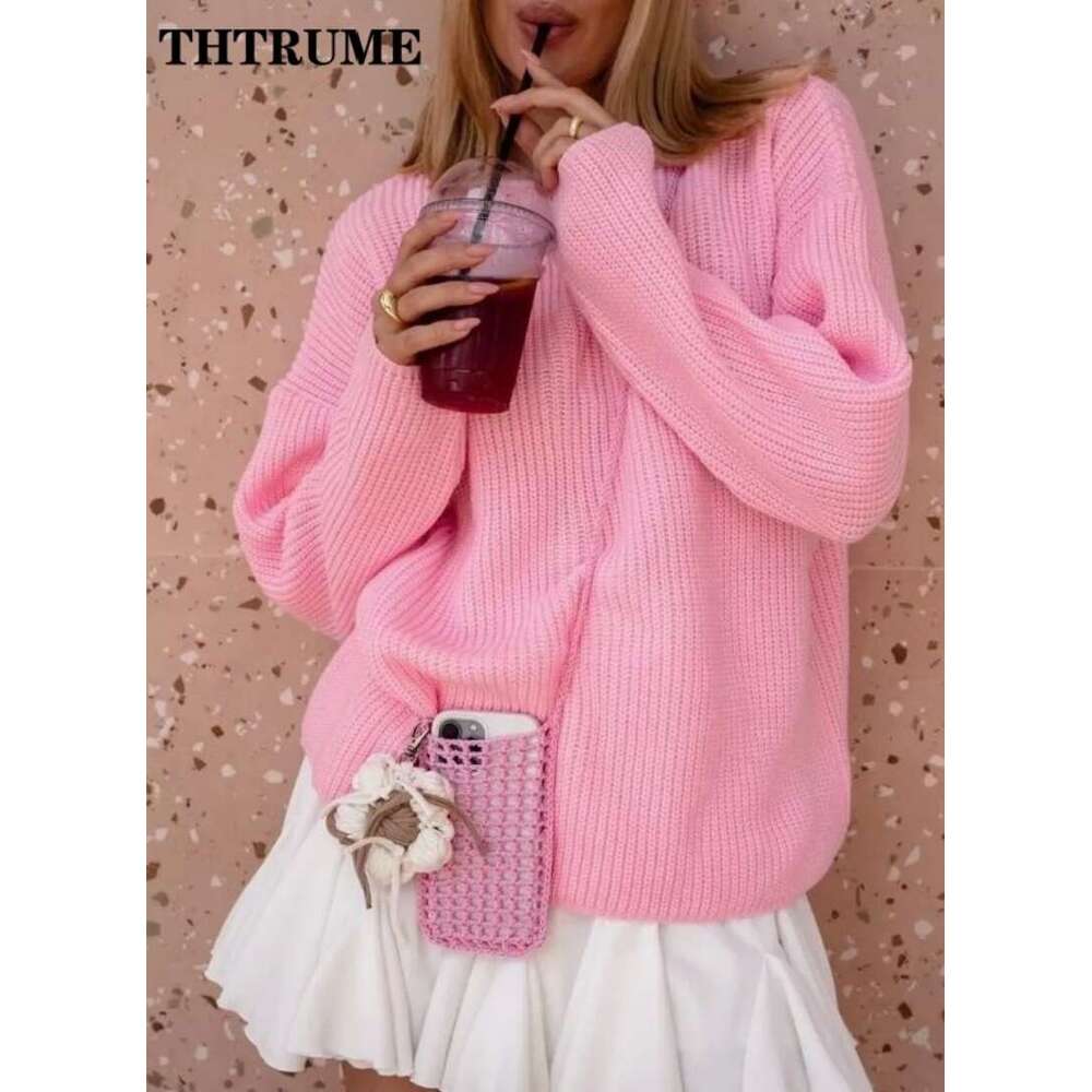 2024 New Round Neck Sweaters For Women Fashion Solid Loose Autumn Winter Thick Jumpers Tops Casual Streetwear Knit Pullovers