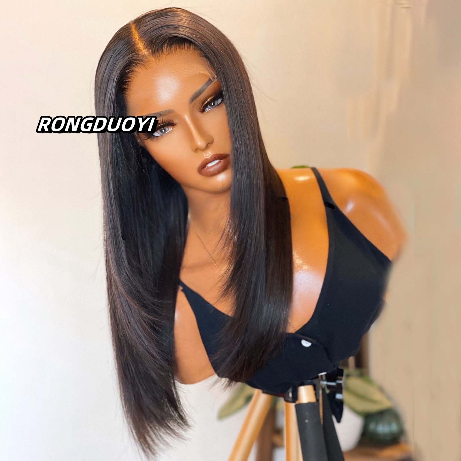 Long Straight Layered Synthetic Front Wig Glueless Ready to Wear Black Hair Lace Frontal Wigs for Women Party