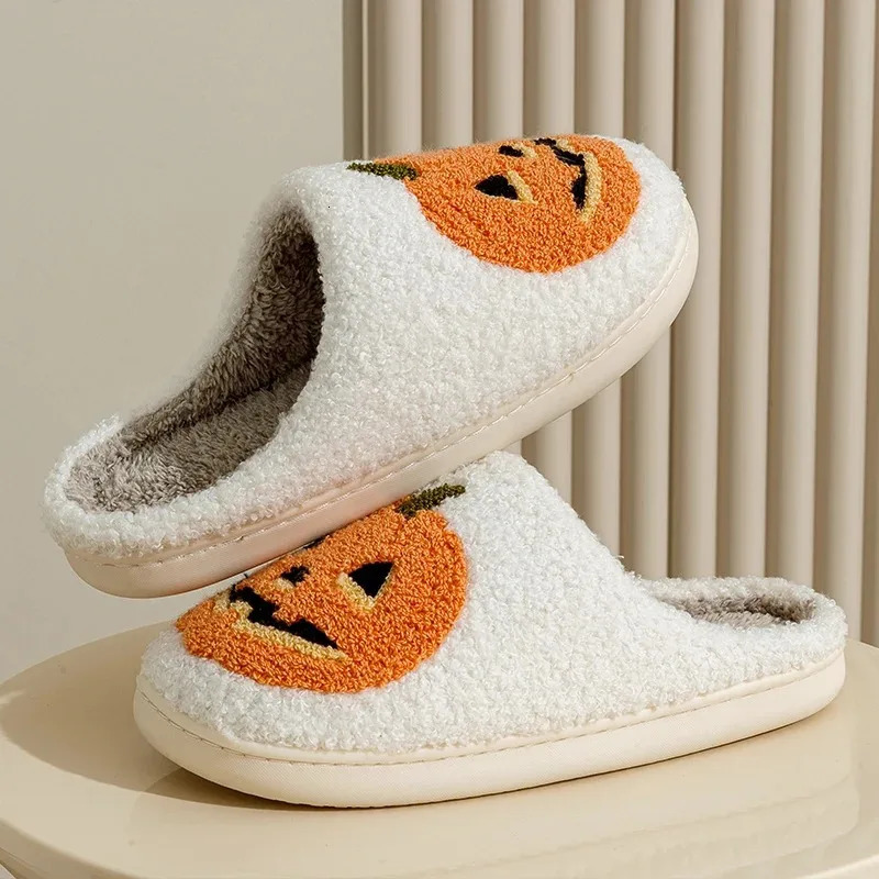Pumpkin Halloween Womens Slippers Winter Indoor Cartoon Comfort Home Bedroom Soft Causal Flat Plush Shoes for Gift 241025