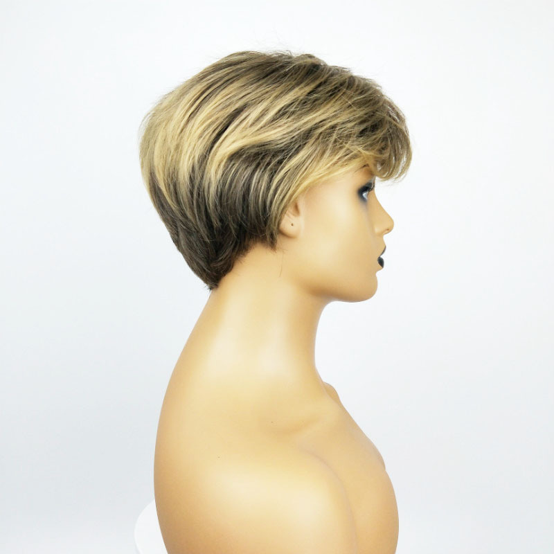 Fashion short straight wig with side bangs and high temperature silk full head wig