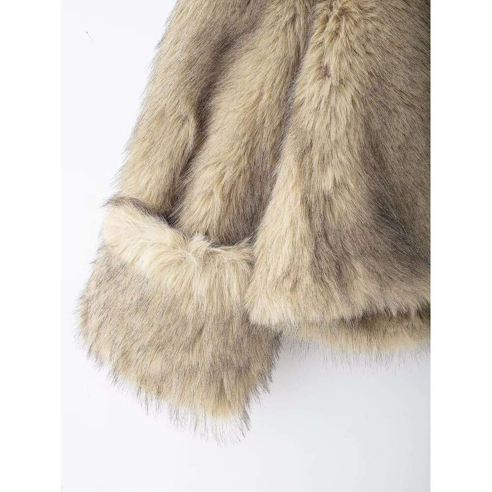 TRAFZA Women Fall Winter Faux Fur Collar Loose New 2024 Fashion Casual High Street Y2k Sweatshirt