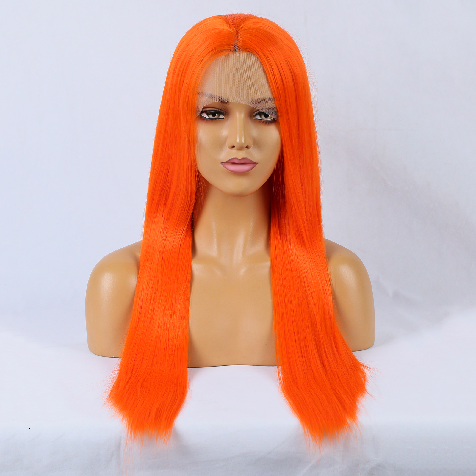 RDY Hot Neon Orange Synthetic Lace Front Wig Glueless Natural Haire Long Straight Colored Hair Frontal Wigs for Women