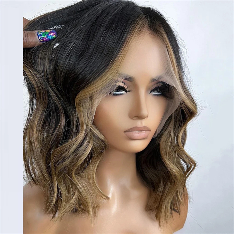 Short Bob Wigs Glueless 100% Brazilian Ombre Black Brown Hd Lace Frontal Wig 13x4 t Human Hair
