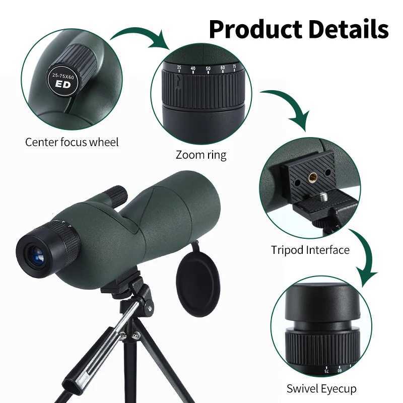 25-75x60 Zoom Spotting Scope ED Lens Powerful Monocular Bak4 Prism Telescope For Outdoor Camping Bird Watching ShootingXJ241028