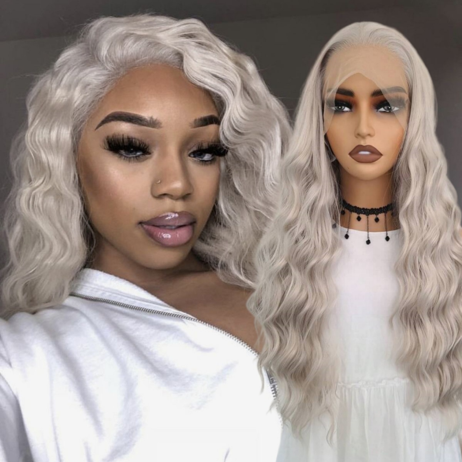 Sier Grey Deep Curly Synthetic Gray Front Wig Natural Wavy Colored Hair 13X4 Lace Frontal Wigs for Women Party