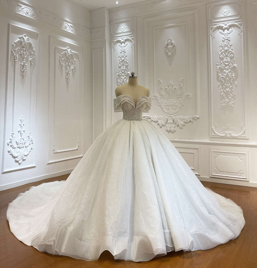 Good Price Off The Shoulder Sparkg Ball Gown Bridal Wedding Dress