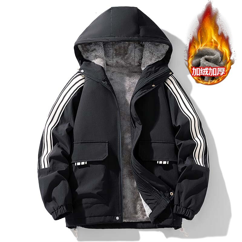 2024 autumn and winter new designer plus size men's multifunctional fleece hooded jacket, warm and thick sportswear