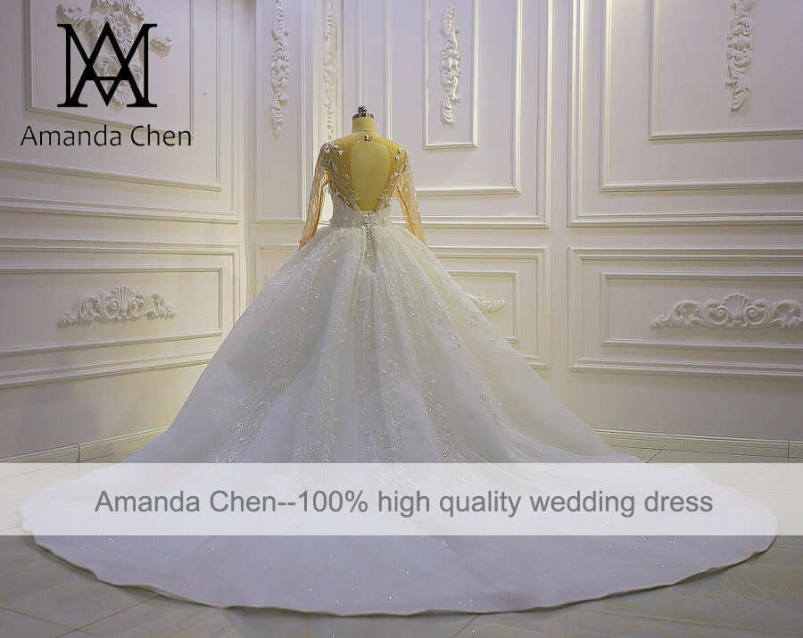 vestido de noiva civil Long Sleeve Lace Appliqued 3D wers Wedding Dress