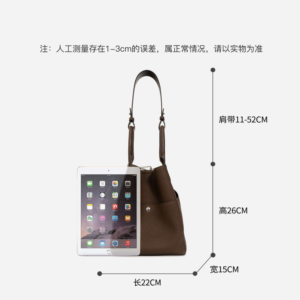 New Retro Open Pocket Design Coffee Solid Color Winter Bucket Tote 100% Soft Genuine Leather Women's Shoulder Bag Handbag