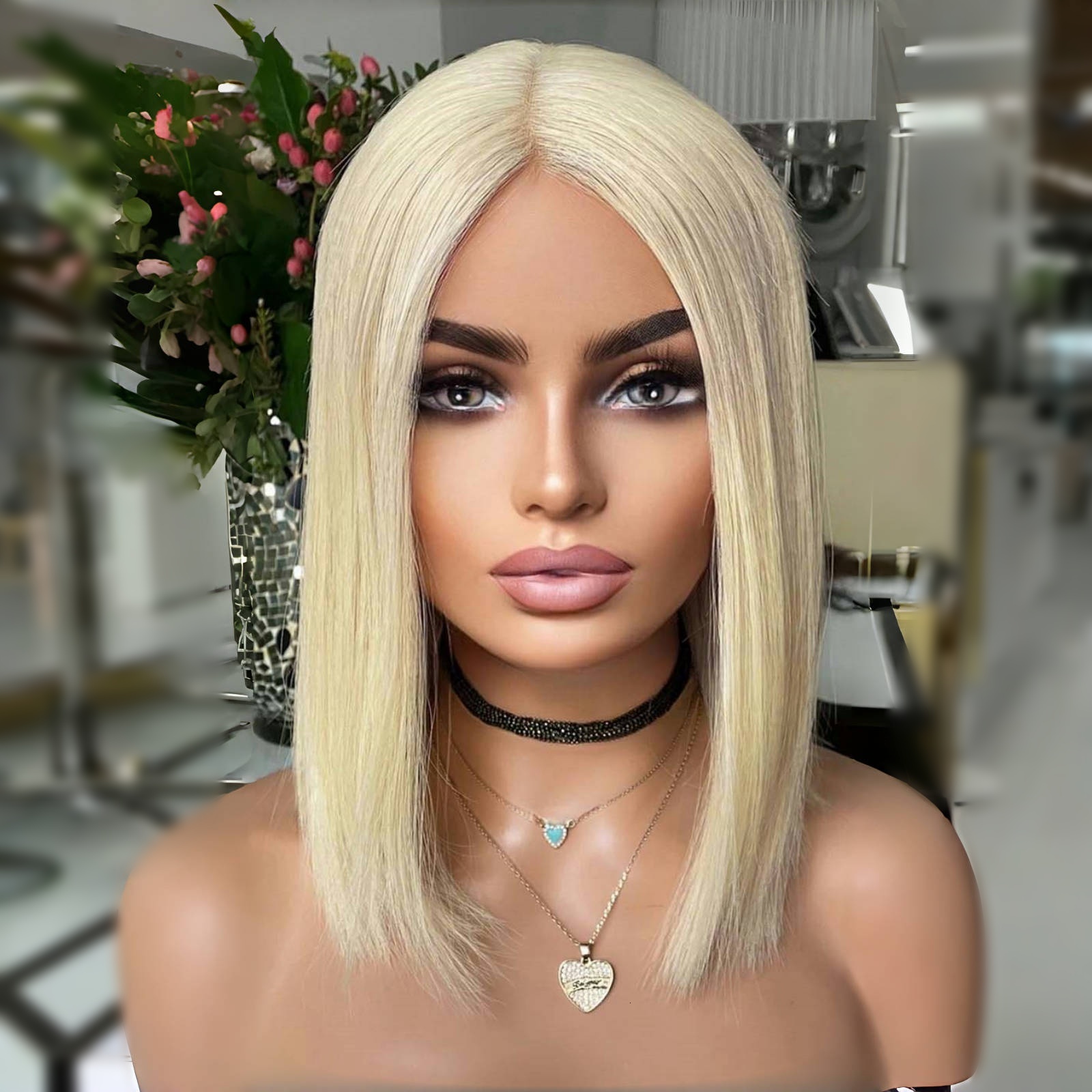 Blonde Bob Short Synthetic Front Wig Pre Cut Glueless Frontal 613 Blond Hair Lace Wigs for Women Party Cosplay